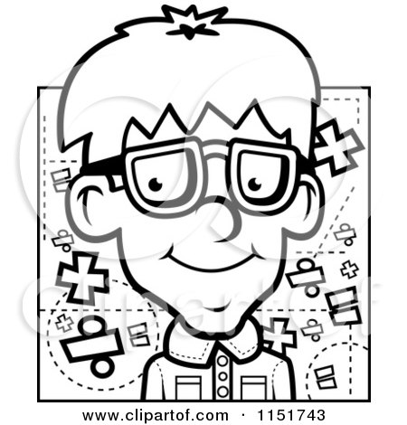 Cartoon Clipart Of A Black And White Nerdy Boy - Vector Outlined Coloring Page by Cory Thoman