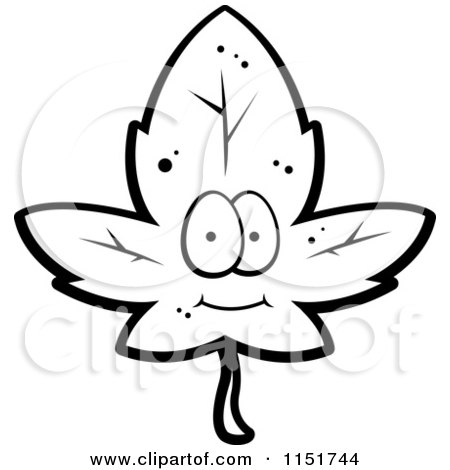 Cartoon Clipart Of A Black And White Maple Leaf Mascot - Vector Outlined Coloring Page by Cory Thoman
