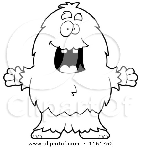 Cartoon Clipart Of A Black And White Furry Monster Holding His Arms Open - Vector Outlined Coloring Page by Cory Thoman