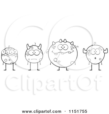 Cartoon Clipart Of A Black And White Row of Monsters - Vector Outlined Coloring Page by Cory Thoman