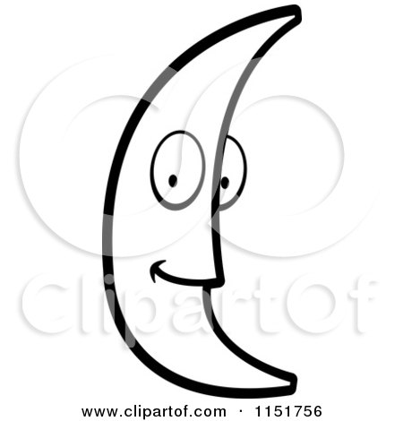 Cartoon Clipart Of A Black And White Crescent Moon Mascot - Vector Outlined Coloring Page by Cory Thoman