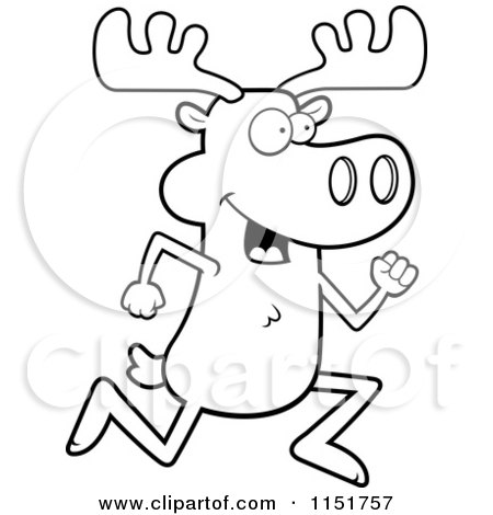 Cartoon Clipart Of A Black And White Moose Running - Vector Outlined Coloring Page by Cory Thoman