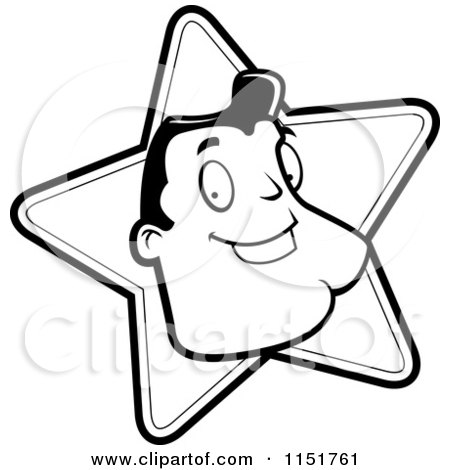 Cartoon Clipart Of A Black And White Mans Face On A Star - Vector Outlined Coloring Page by Cory Thoman