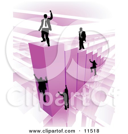 Businessmen Climbing Purple Bars to Reach the Top Where a Proud Business Man Stands Clipart Illustration by AtStockIllustration