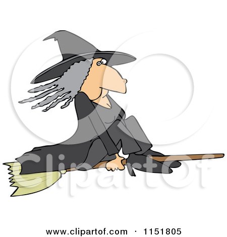Cartoon of a Witch Flying on a Broomstick - Royalty Free Vector Illustration by djart