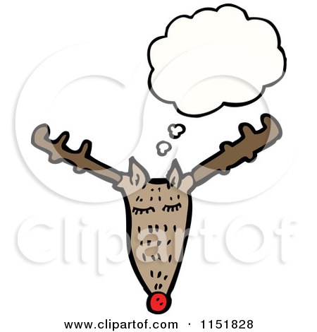 Cartoon of a Thinking Christmas Reindeer Head - Royalty Free Vector Illustration by lineartestpilot