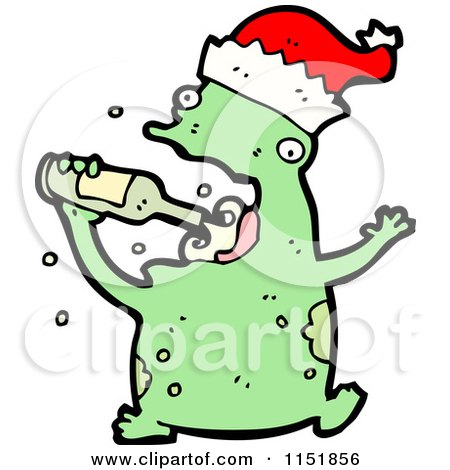 Cartoon of a Drinking Christmas Frog - Royalty Free Vector Illustration by lineartestpilot