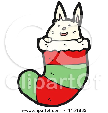 Cartoon of a White Rabbit in a Christmas Stocking - Royalty Free Vector Illustration by lineartestpilot