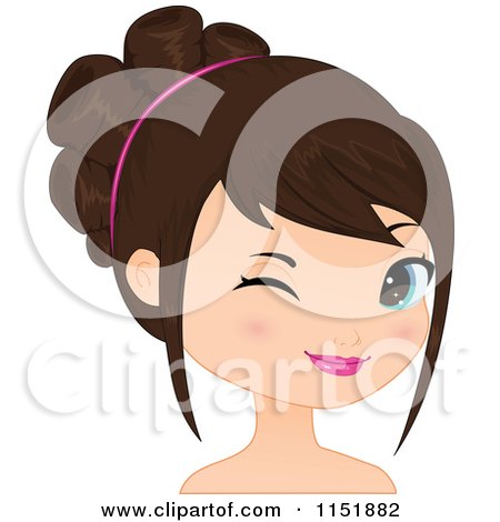 Clipart of a Young Brunette Woman Winking - Royalty Free Vector Illustration by Melisende Vector