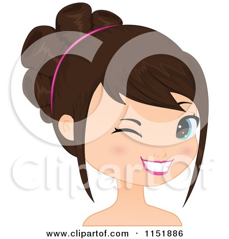 Clipart of a Young Brunette Woman Winking 2 - Royalty Free Vector Illustration by Melisende Vector