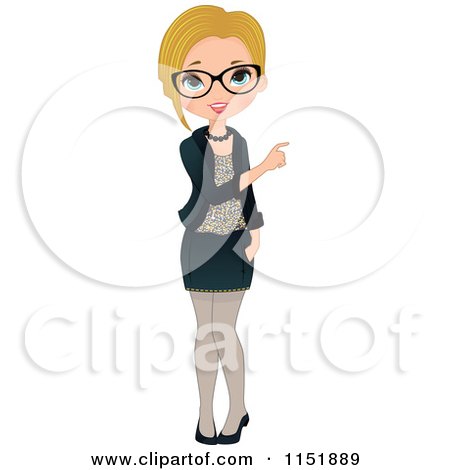 Clipart of a Blond White Woman Wearing Glasses and Pointing - Royalty Free Vector Illustration by Melisende Vector