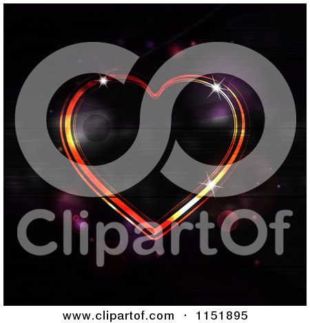 Clipart of a Glowing Neon Heart over Black with Flares - Royalty Free Vector Illustration by elaineitalia
