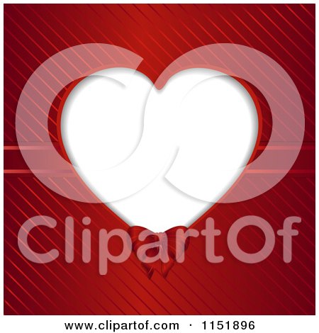 Clipart of a Heart Frame with a Ribbon over Red Stripes - Royalty Free Vector Illustration by elaineitalia