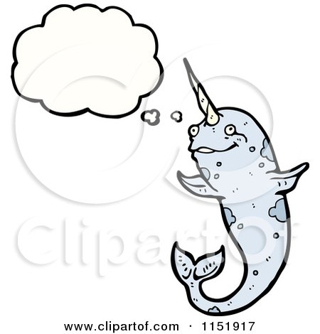 Cartoon of a Thinking Narwhal - Royalty Free Vector Illustration by lineartestpilot