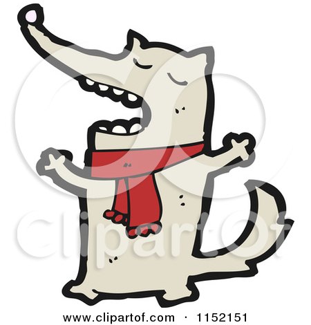 Cartoon of a Wolf Wearing a Scarf - Royalty Free Vector Illustration by lineartestpilot