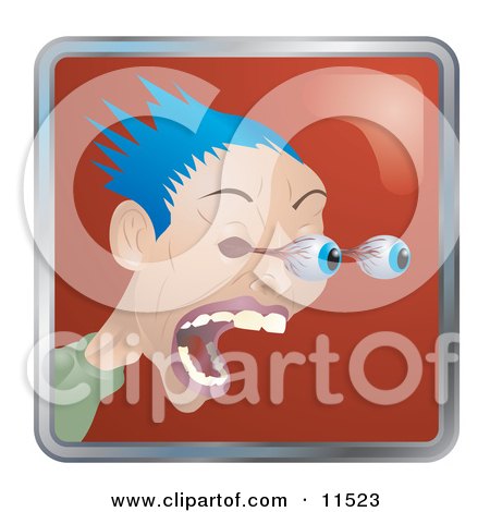 People Internet Messenger Avatar of a Shocked Man With Blue Hair, His Eyes Popping Out of Their Sockets Clipart Illustration by AtStockIllustration