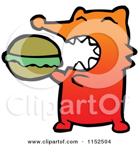 Cartoon of a Dog Eating a Burger - Royalty Free Vector Illustration by lineartestpilot