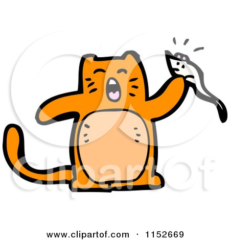 Cartoon of a Ginger Cat Holding a Mouse - Royalty Free Vector Illustration by lineartestpilot