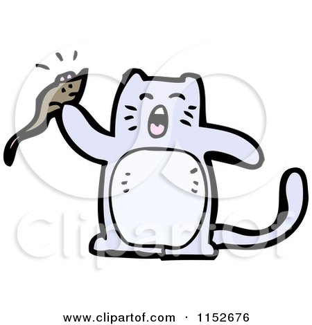 Cartoon of a Cat Holding a Mouse - Royalty Free Vector Illustration by lineartestpilot