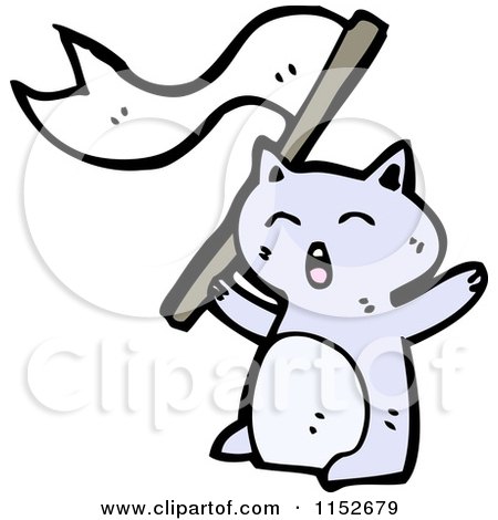 Cartoon of a Cat Waving a White Flag - Royalty Free Vector Illustration by lineartestpilot
