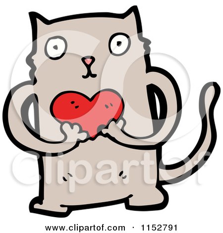 Cartoon of a Cat Holding a Heart - Royalty Free Vector Illustration by lineartestpilot