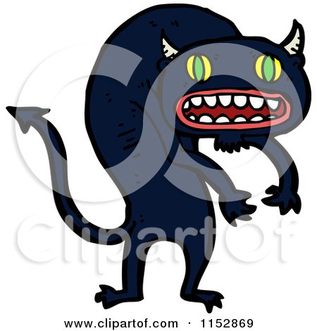 Cartoon of a Black Demon Cat - Royalty Free Vector Illustration by lineartestpilot