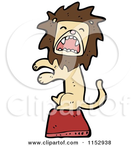 Cartoon of a Male Circus Lion on a Stand - Royalty Free Vector Illustration by lineartestpilot