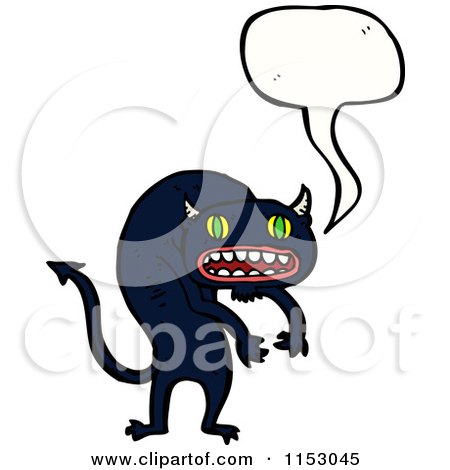 Cartoon of a Talking Black Demon Cat - Royalty Free Vector Illustration by lineartestpilot