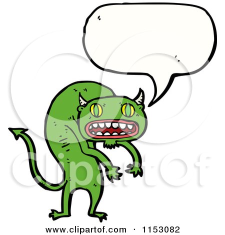 Cartoon of a Talking Green Demon Cat - Royalty Free Vector Illustration by lineartestpilot
