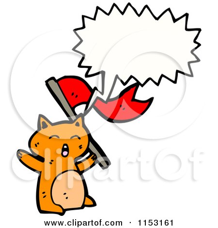 Cartoon of a Talking Cat with a Flag - Royalty Free Vector Illustration by lineartestpilot