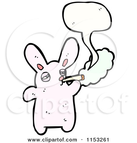 Cartoon of a Talking Pink Rabbit Smoking - Royalty Free Vector Illustration by lineartestpilot