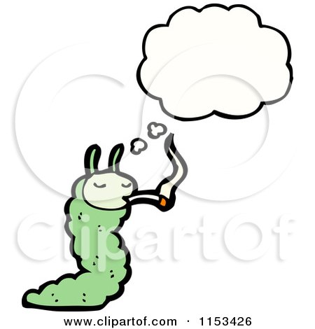 Cartoon of a Thinking Caterpillar Smoking - Royalty Free Vector Illustration by lineartestpilot