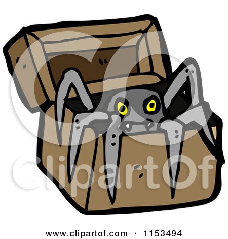 Cartoon of a Spider Emerging from a Box - Royalty Free Vector Illustration by lineartestpilot