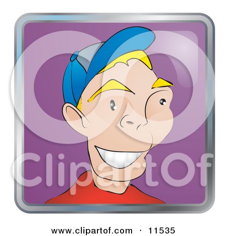 People Internet Messenger Avatar of a Young Blond Man Wearing a Baseball Hat Clipart Illustration by AtStockIllustration