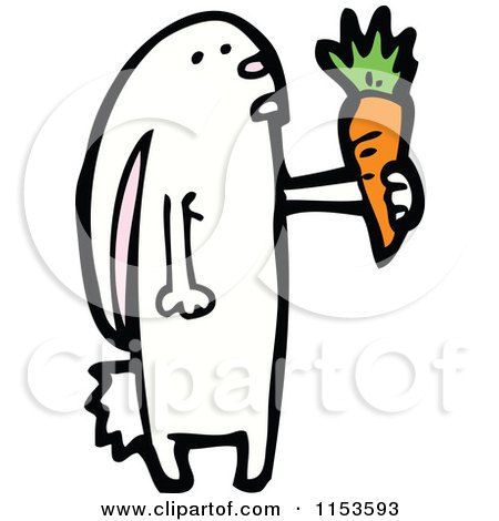 Cartoon of a White Rabbit Holding a Carrot - Royalty Free Vector Illustration by lineartestpilot