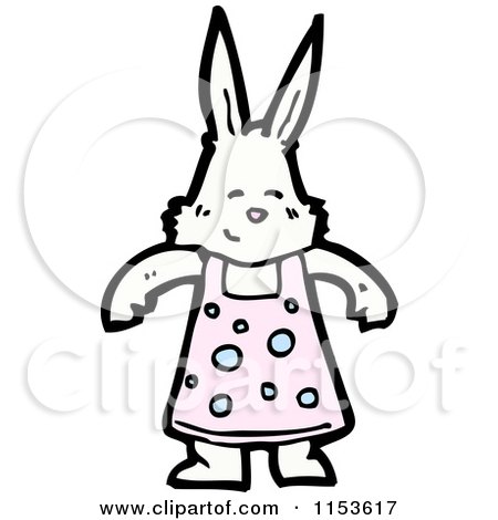 Cartoon of a White Rabbit in a Dress - Royalty Free Vector Illustration by lineartestpilot