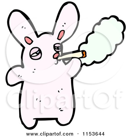 Cartoon of a Pink Rabbit Smoking - Royalty Free Vector Illustration by lineartestpilot