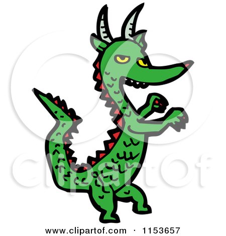 Cartoon of a Green Dragon - Royalty Free Vector Illustration by lineartestpilot
