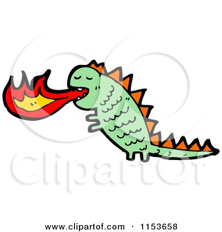 Cartoon of a Green Fire Breathing Dragon - Royalty Free Vector Illustration by lineartestpilot