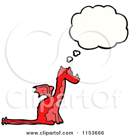 Cartoon of a Thinking Red Dragon - Royalty Free Vector Illustration by lineartestpilot