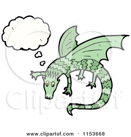 Cartoon of a Thinking Green Dragon - Royalty Free Vector Illustration by lineartestpilot