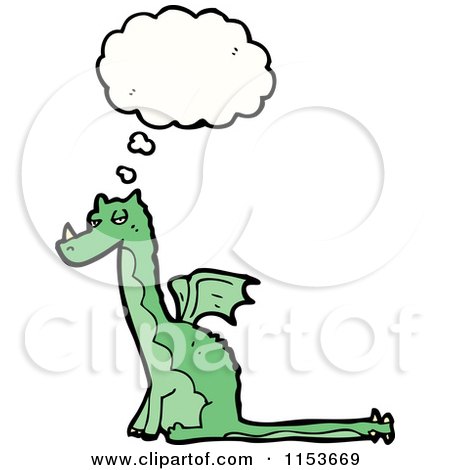 Cartoon of a Thinking Green Dragon - Royalty Free Vector Illustration by lineartestpilot