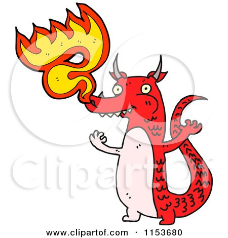 Cartoon of a Red Fire Breathing Dragon - Royalty Free Vector Illustration by lineartestpilot