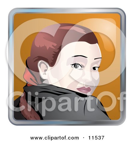People Internet Messenger Avatar of a Young Caucasian Woman Looking Back Over Her Shoulder Clipart Illustration by AtStockIllustration