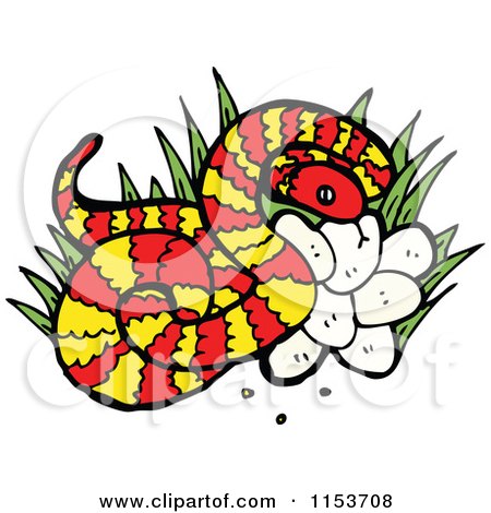 Cartoon of a Red Snake with Eggs - Royalty Free Vector Illustration by lineartestpilot