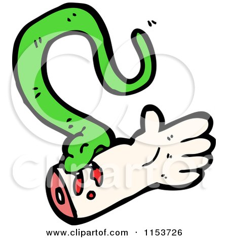 Cartoon of a Green Snake Biting a Hand - Royalty Free Vector Illustration by lineartestpilot