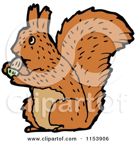 Cartoon of a Squirrel Eating an Acorn - Royalty Free Vector Illustration by lineartestpilot