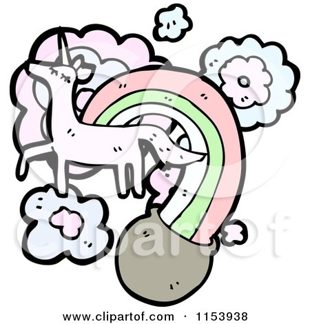 Cartoon of a Unicorn and Rainbow - Royalty Free Vector Illustration by lineartestpilot