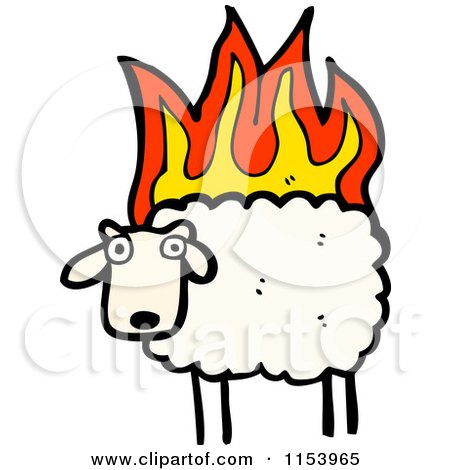 Cartoon of a Sheep on Fire - Royalty Free Vector Illustration by lineartestpilot