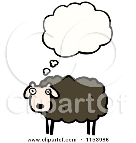 Cartoon of a Thinking Black Sheep - Royalty Free Vector Illustration by lineartestpilot